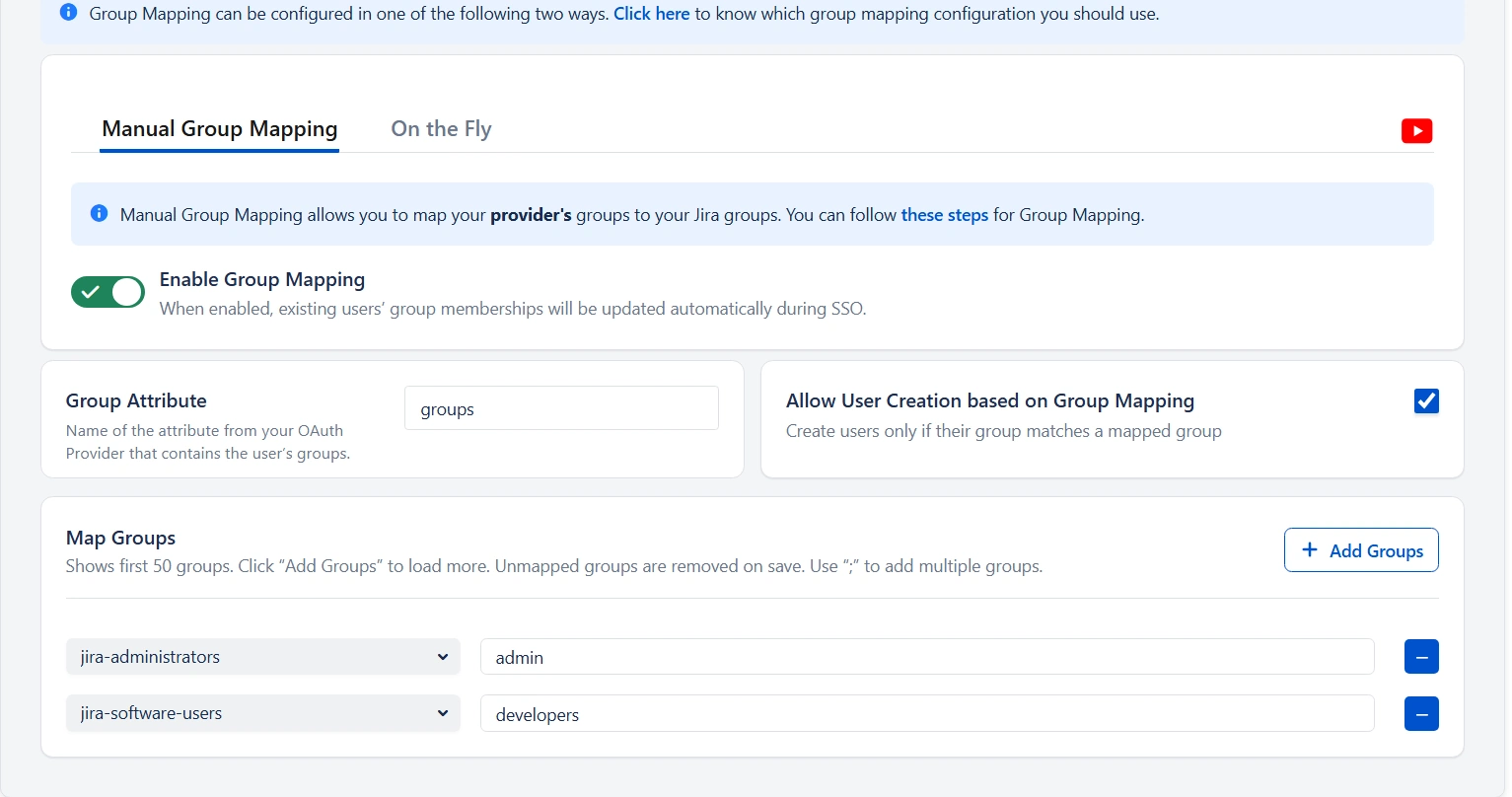 Manual Group Mapping OAuth OpenID SSO