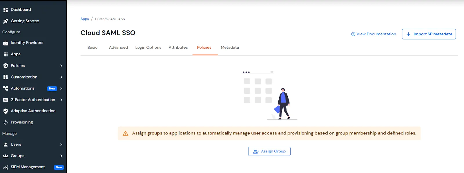 Policies tab in the miniOrange create client page