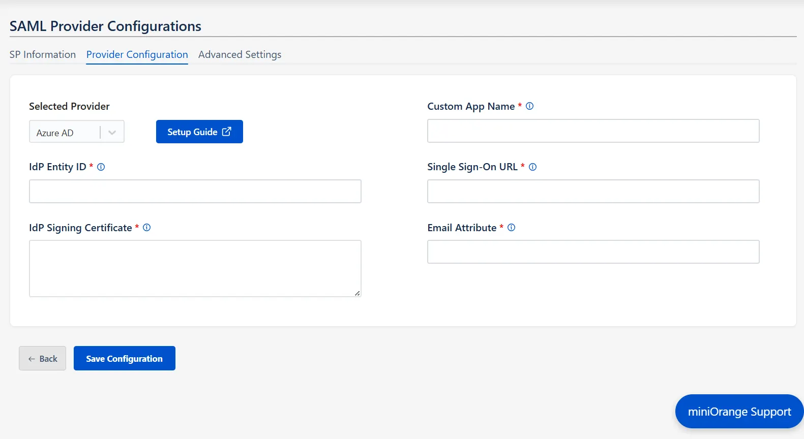 miniOrange SAML Provider Configuration