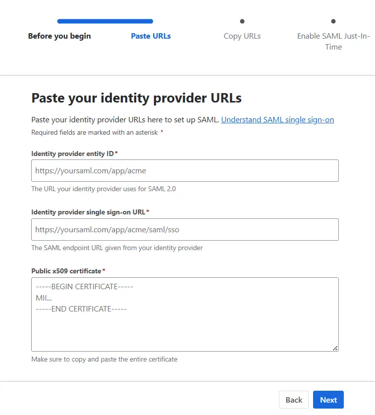 Paste IDP URLs in Atlassian Guard