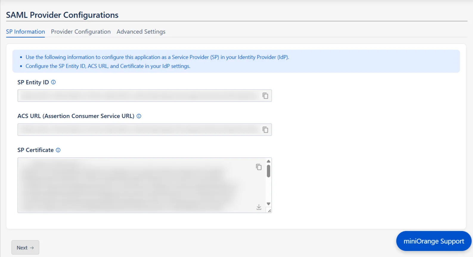 SP Information Tab in the mO Jira SAML SSO app
