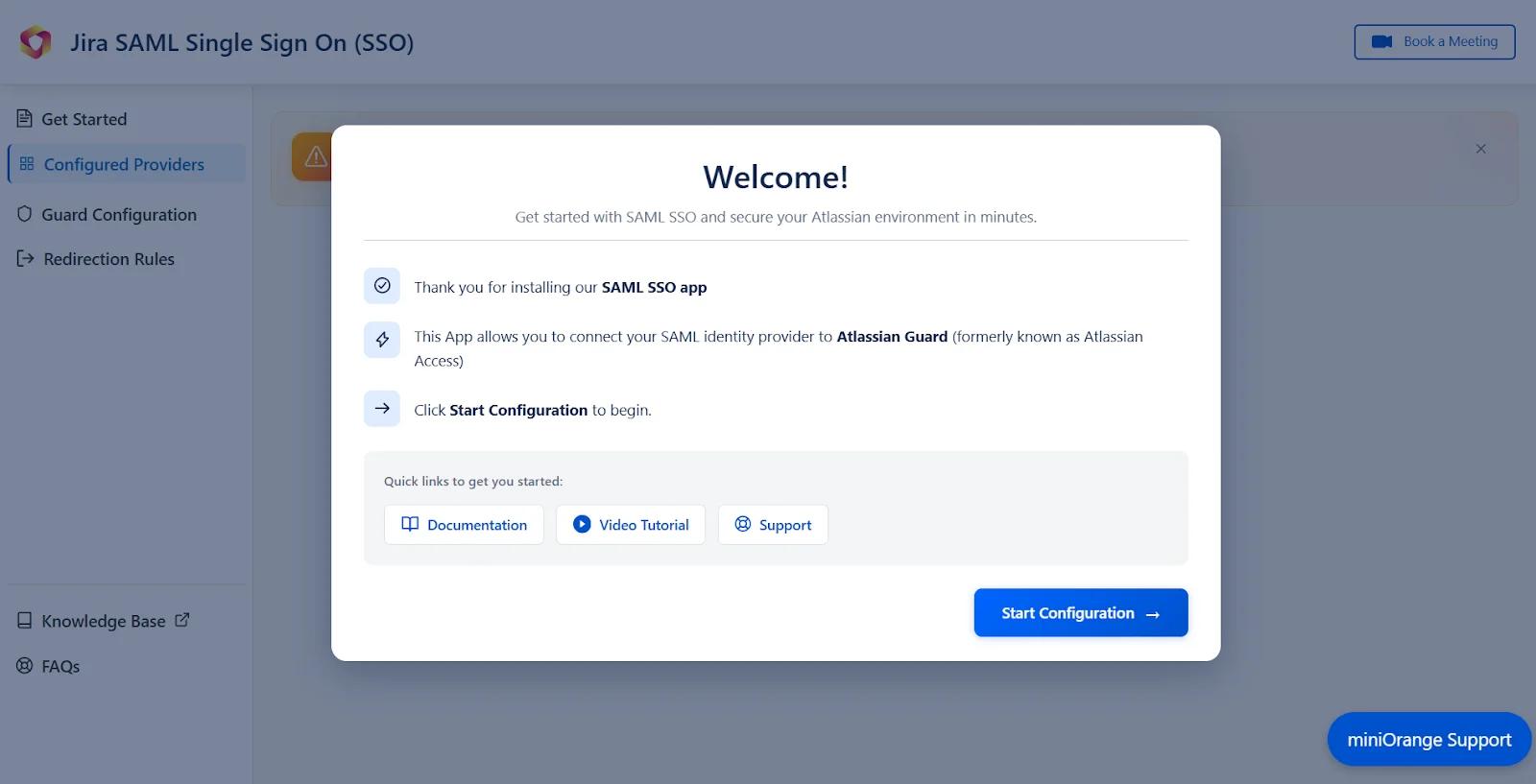Welcome window of mO Jira SAML SSO app.