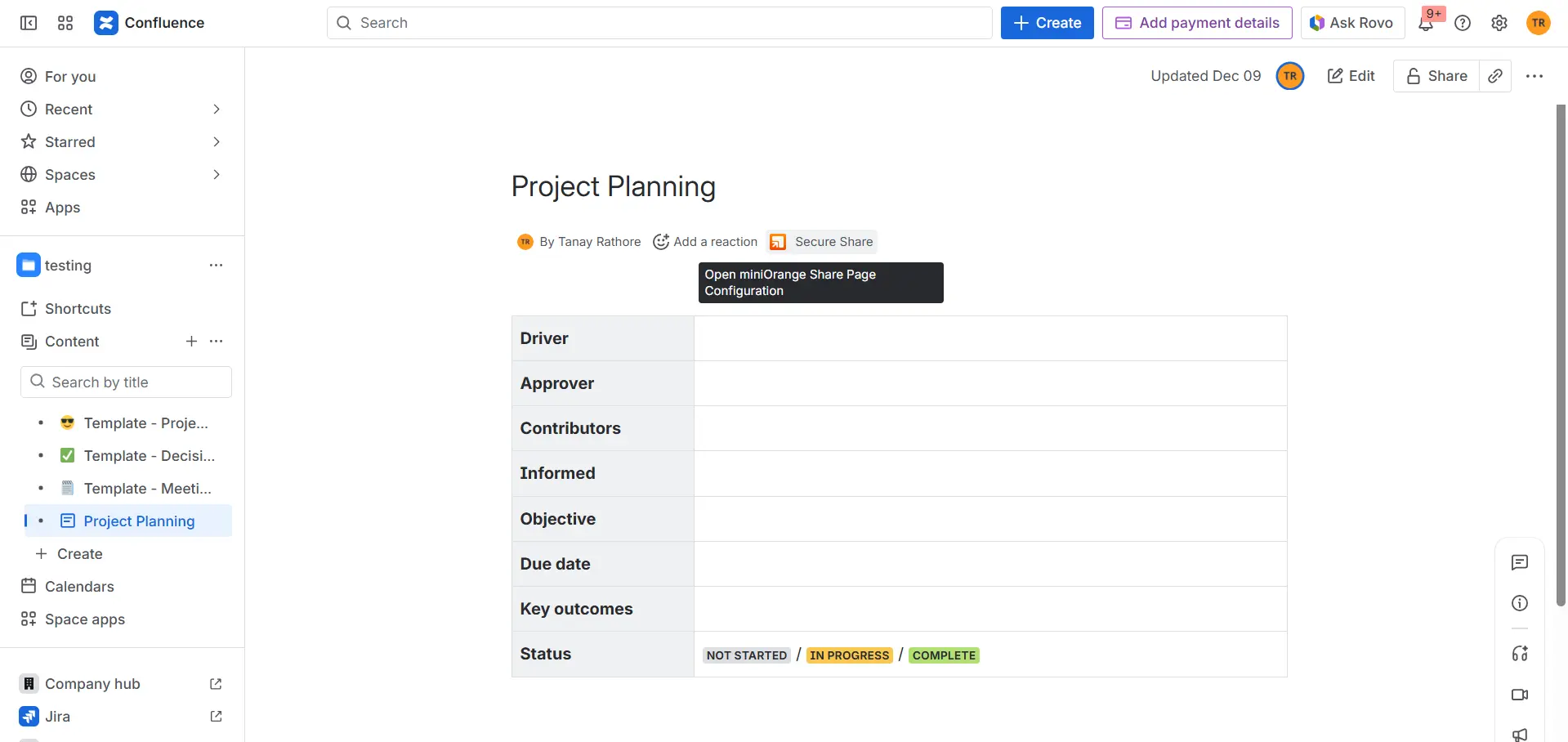 secure share project planning