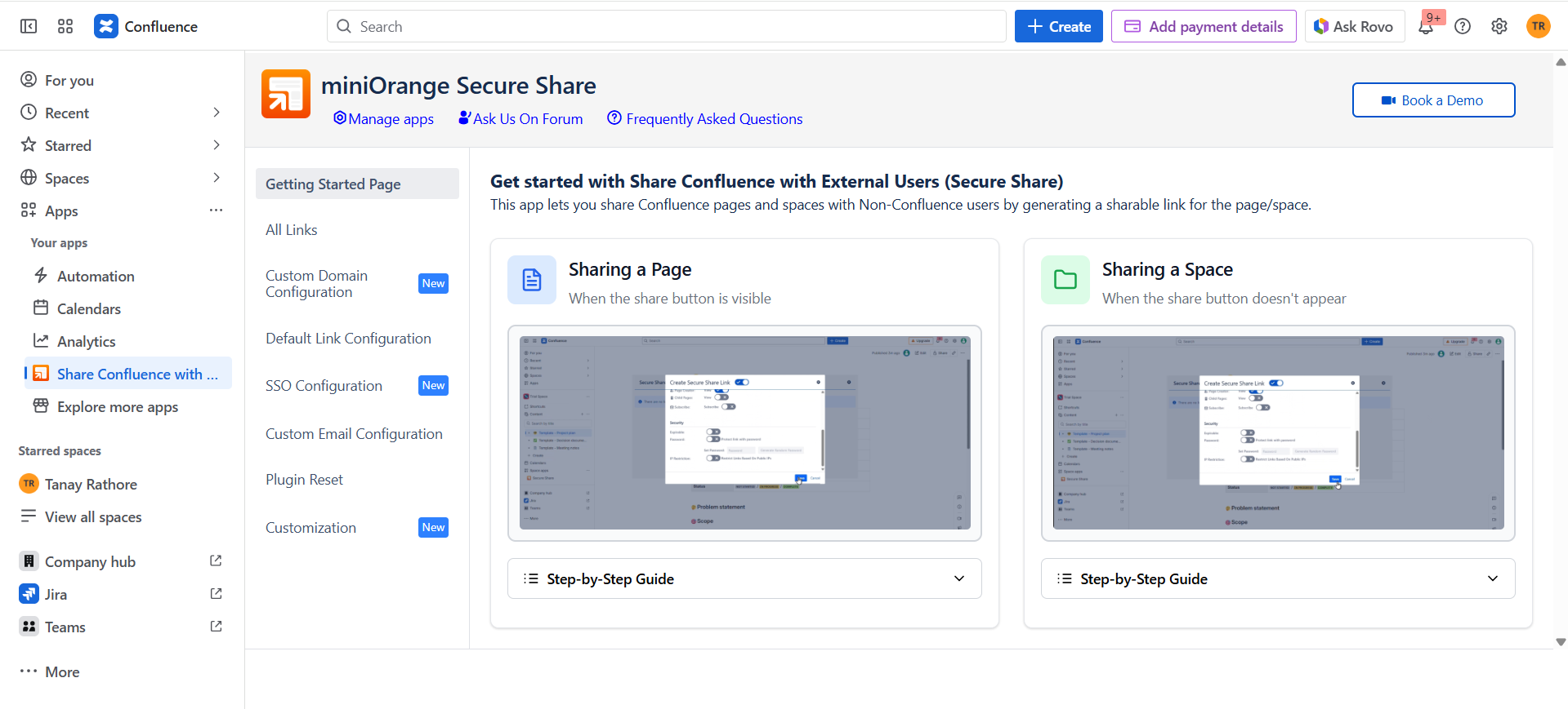 Secure share confluence sharing a page