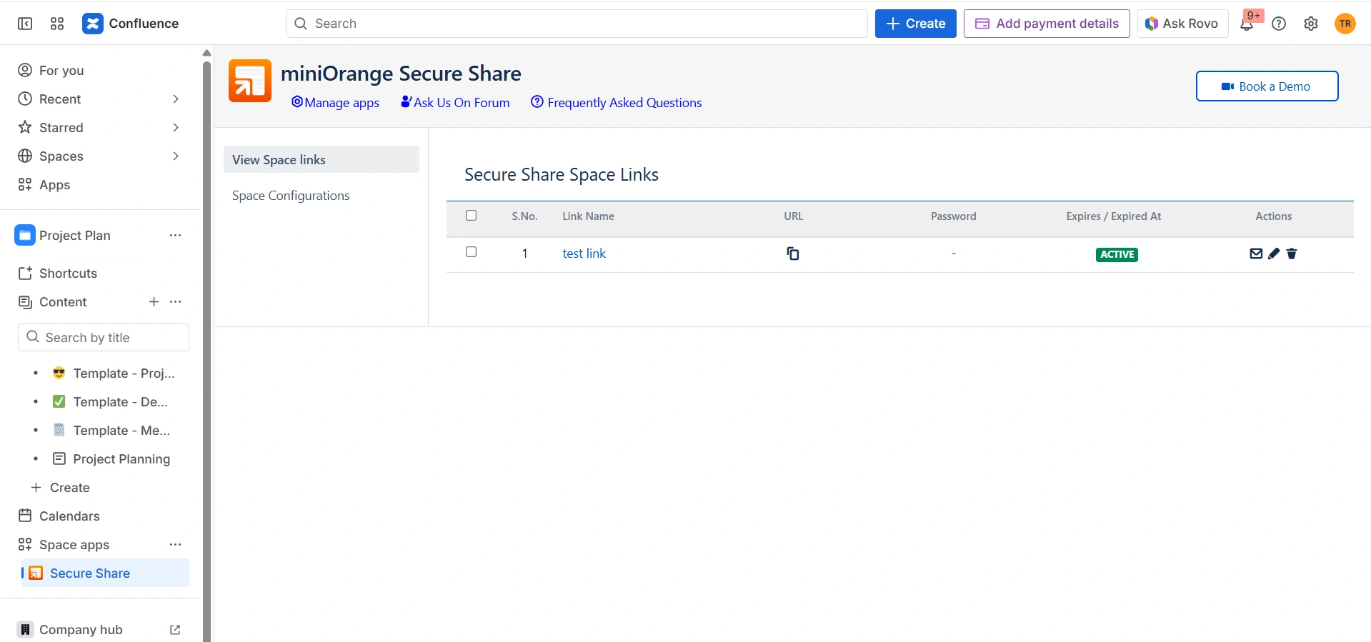Secure share space link
