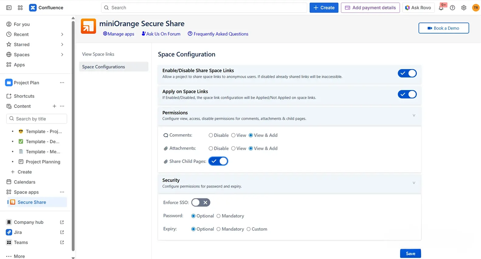 Secure share space configuration