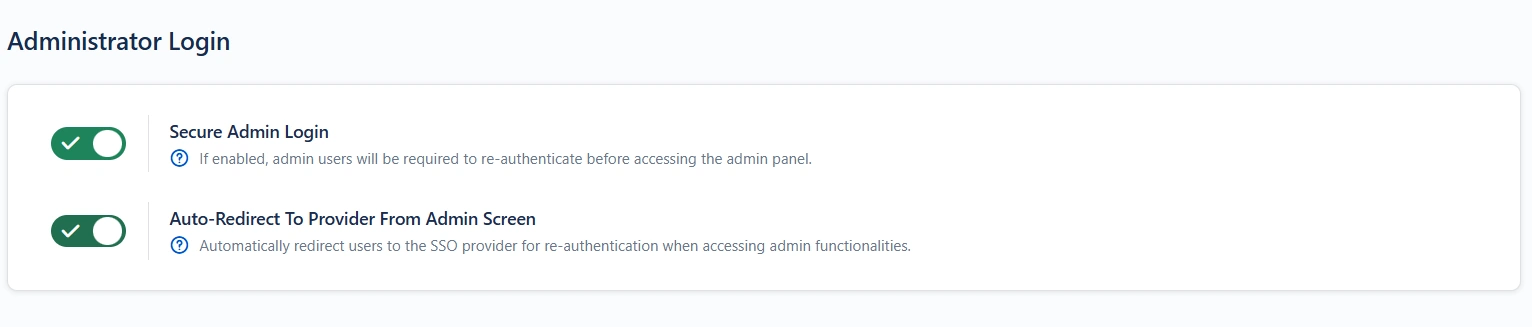 Secure Admin Login
 OAuth OpenID SSO