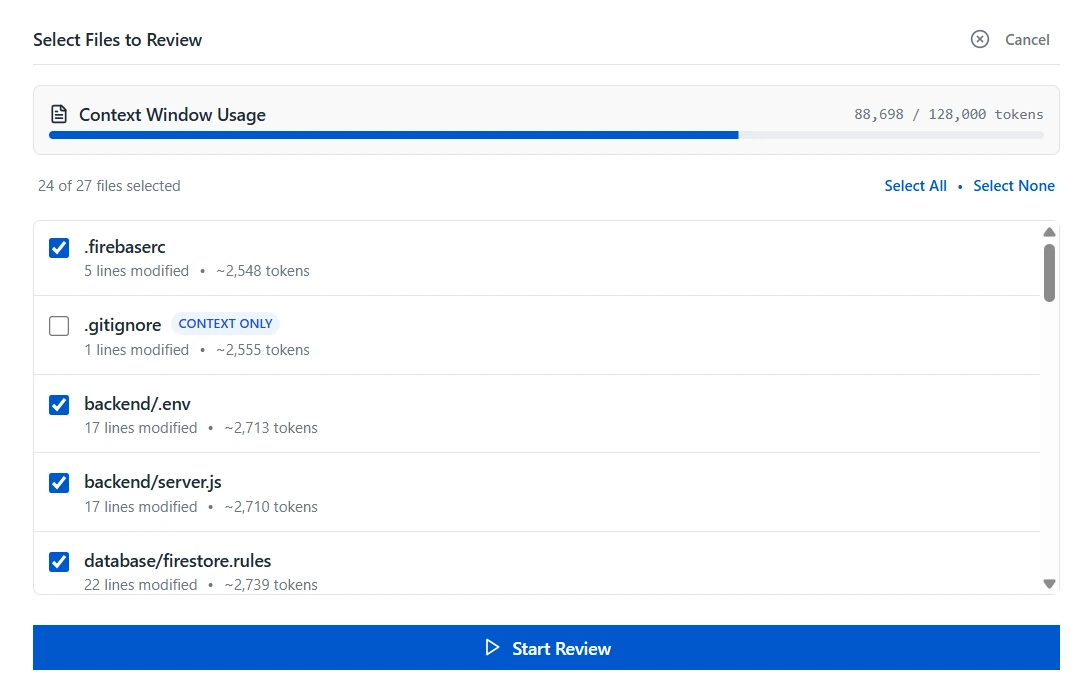 AI Code Reviewer for Bitbucket - File Selection