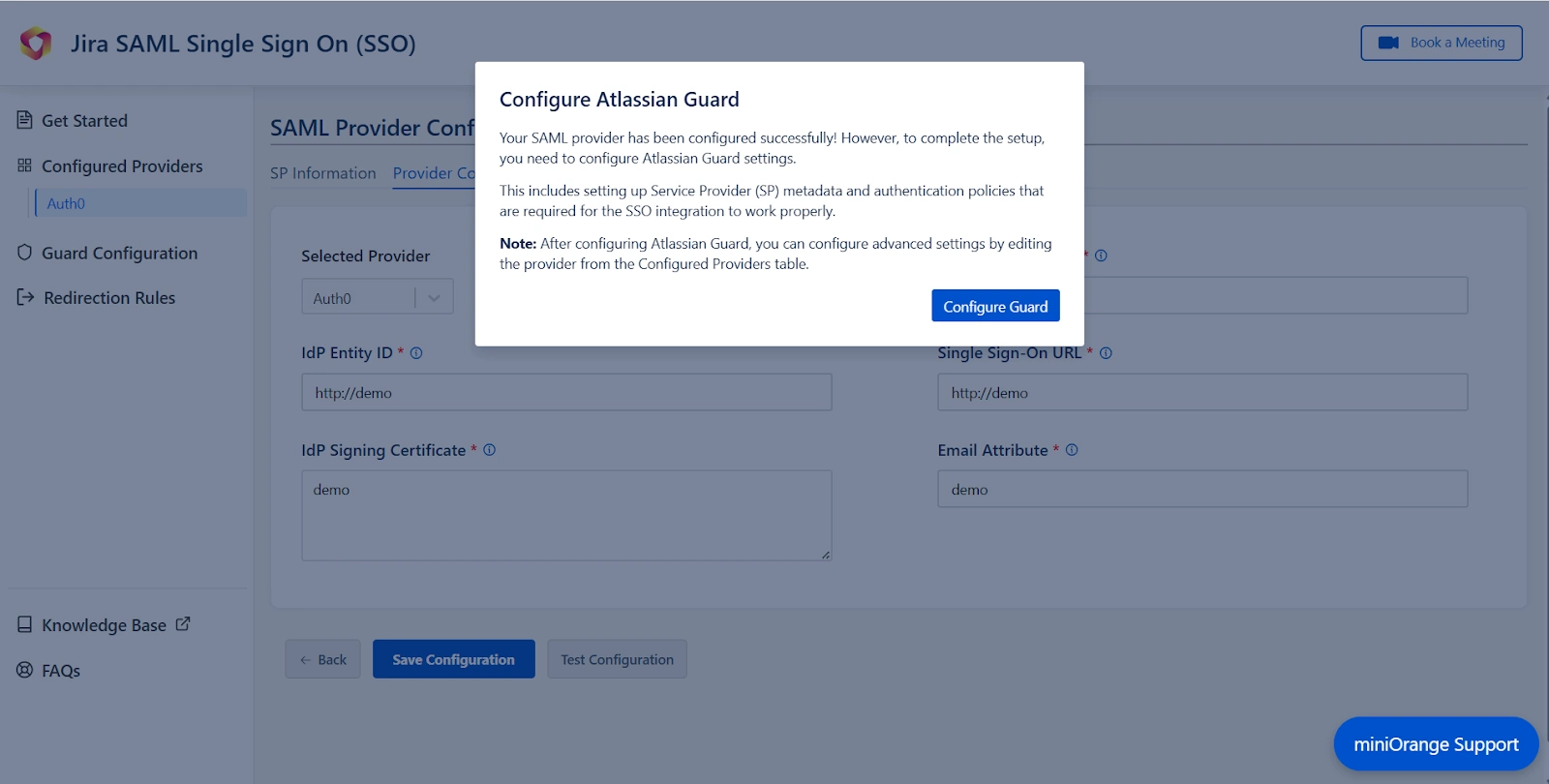 Pop-up notification asking to complete the Atlassian Guard configuration