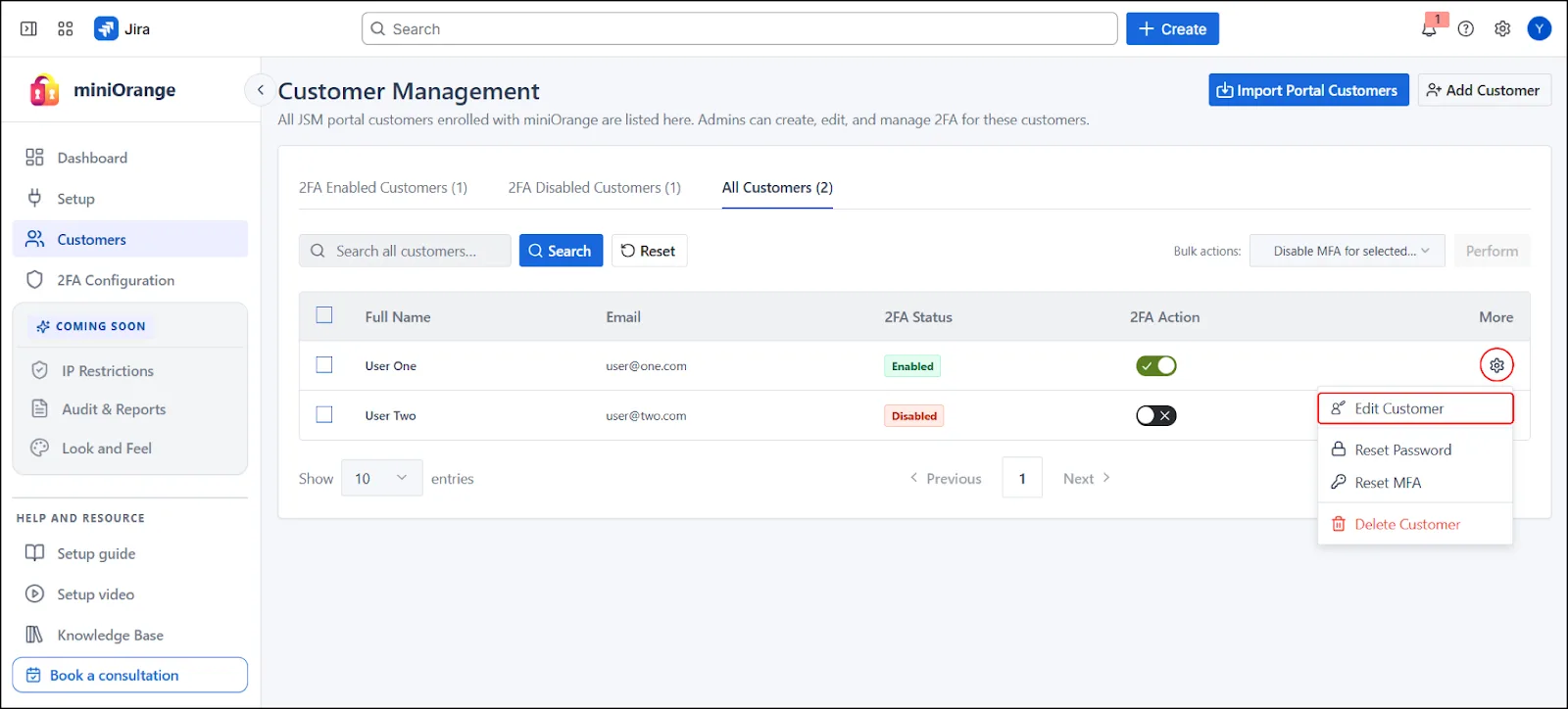 Customer Management Edit Customer