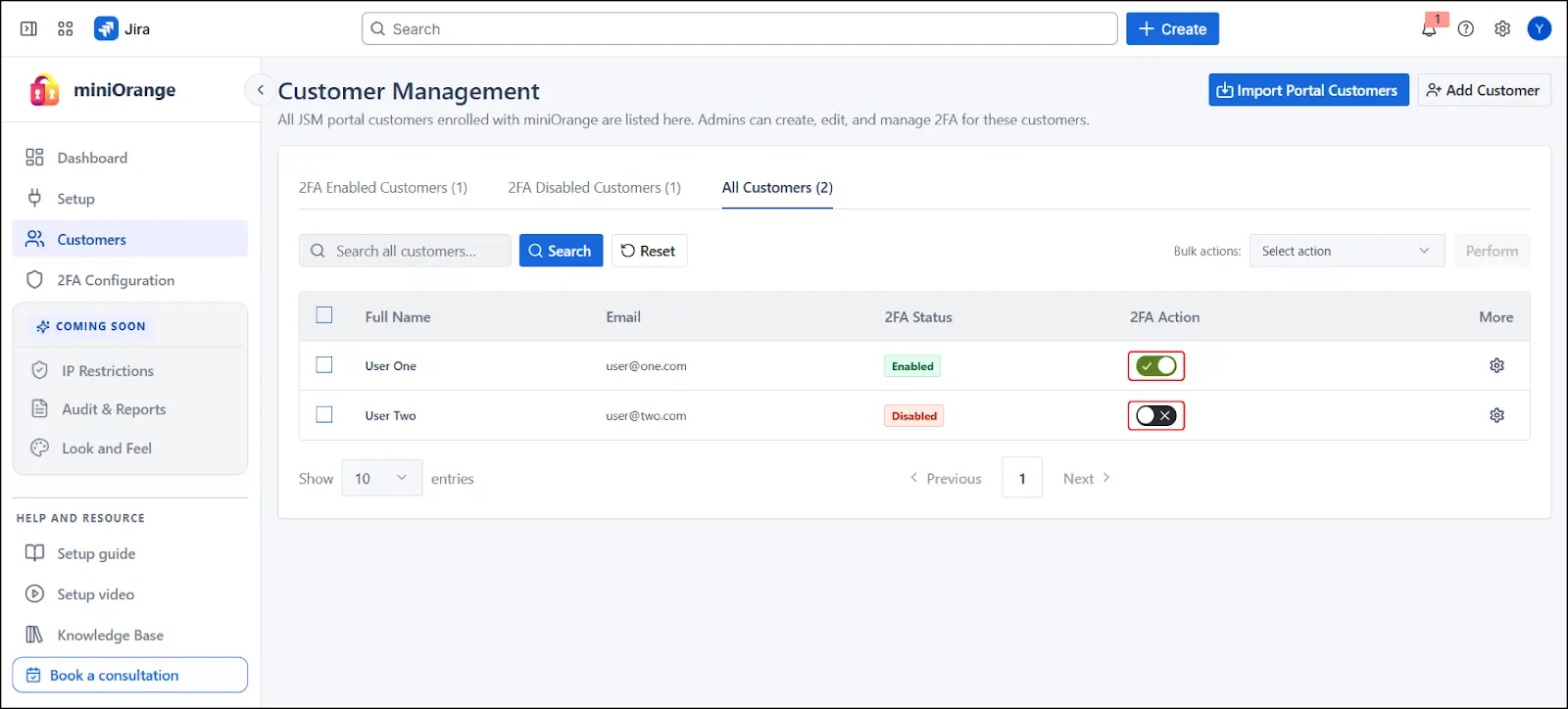 Customers Enabled and Disabled