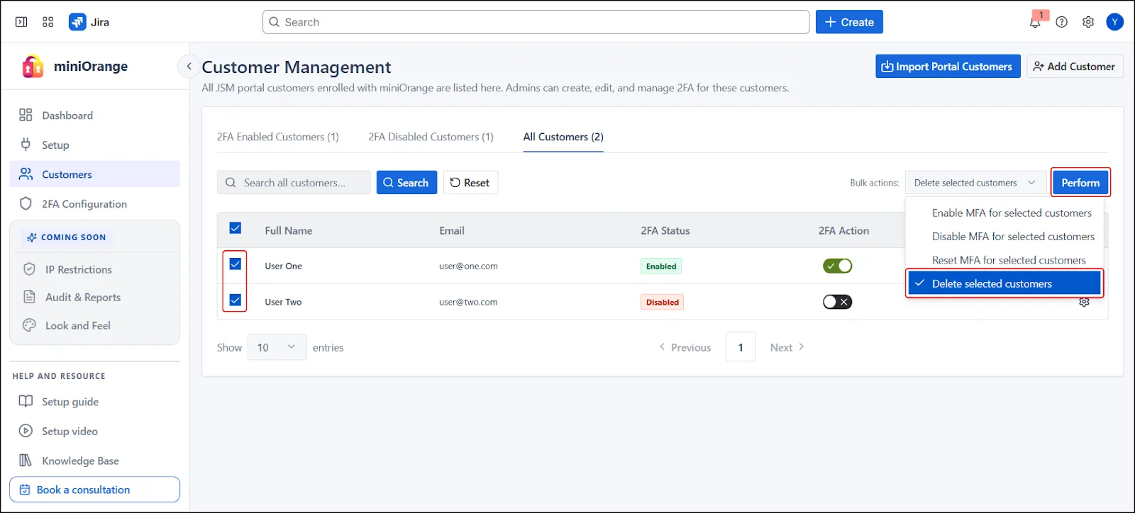 Delete Selected Customers