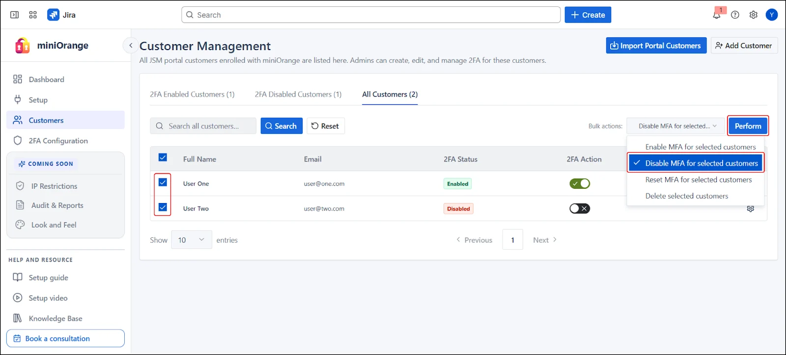 Disable MFA for Selected Customers