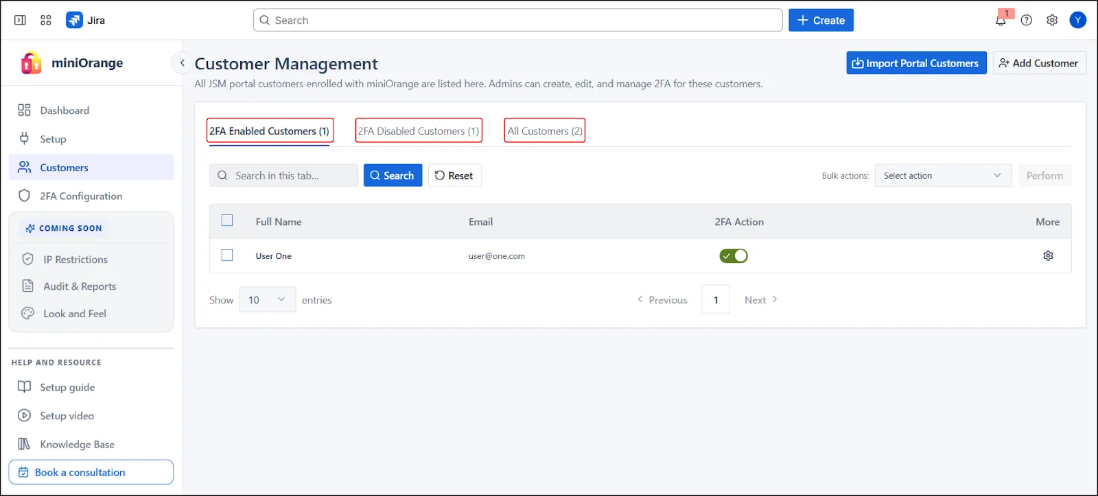 Enabled Disabled and All Customers Tab