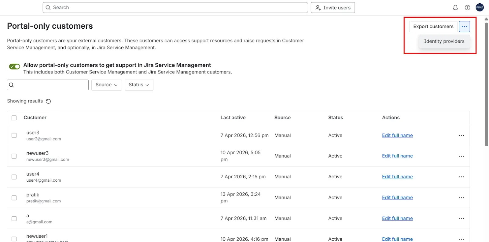 JSM Portal Only Customers Select Identity Providers