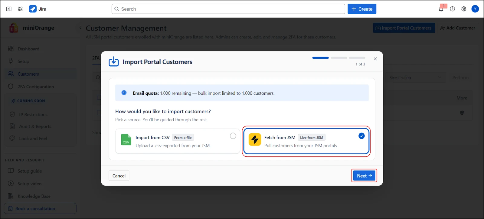 Select Fetch from JSM