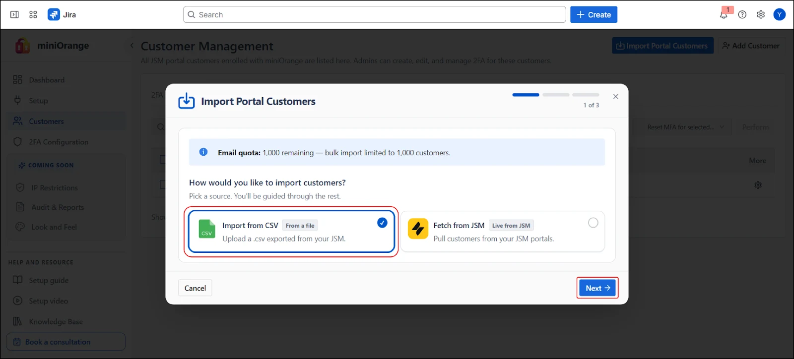 Select Import from CSV