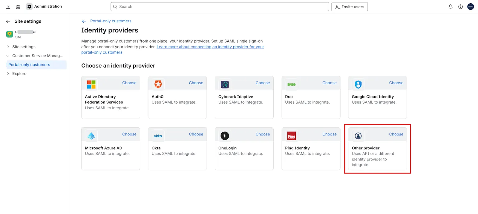 Select Other Provider from Identity Providers List