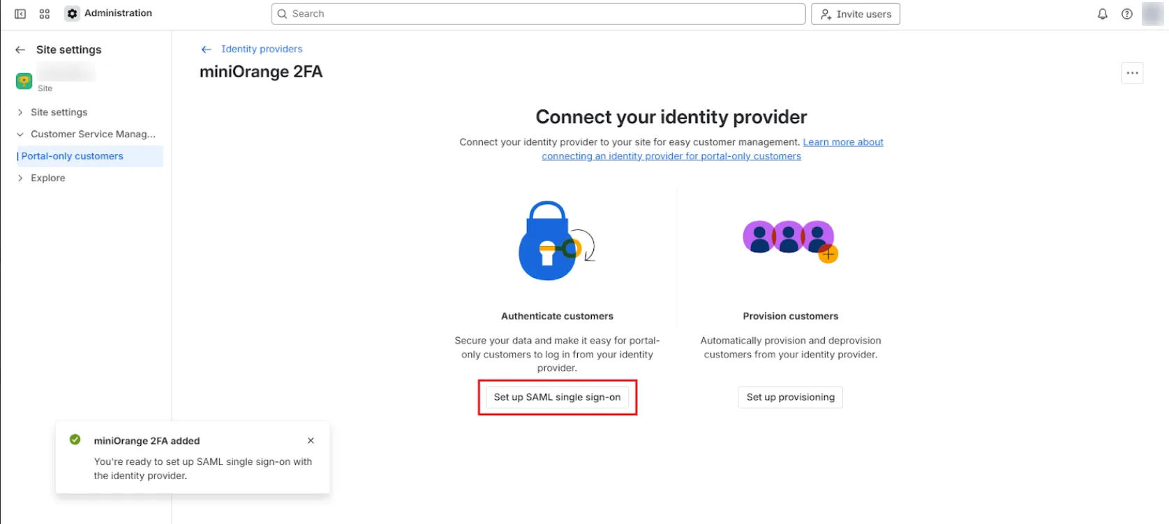 Select Setup SAML Single Sign-On