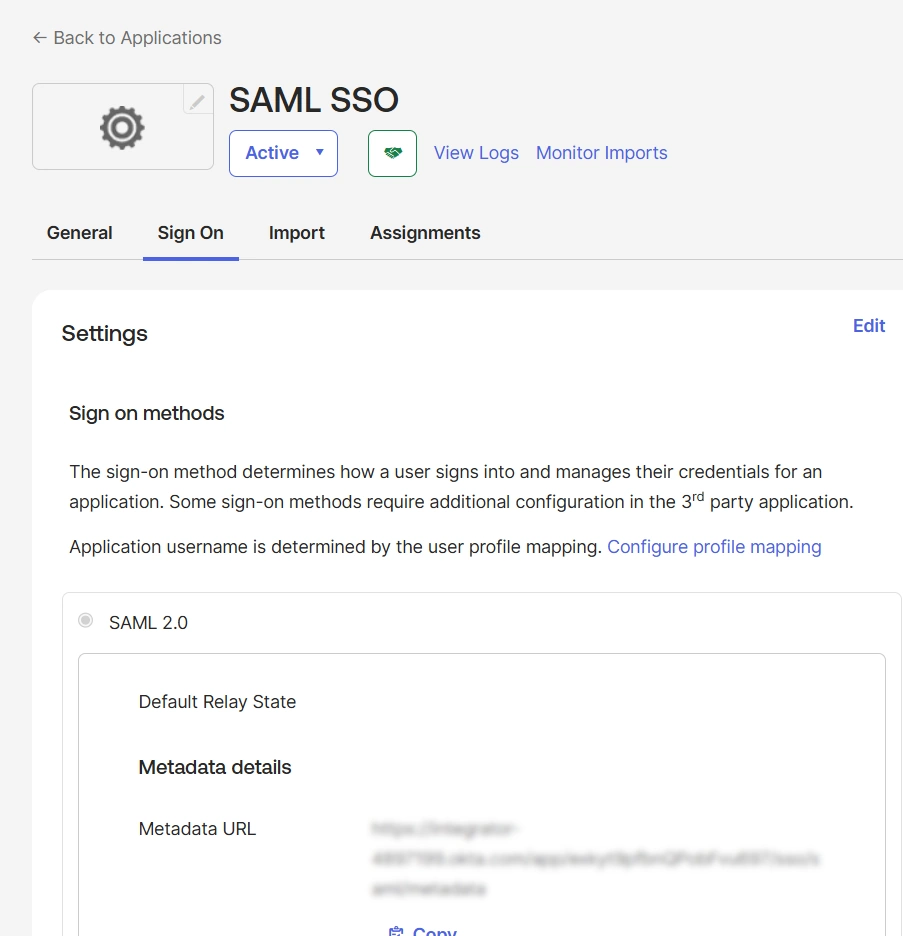 Sign On Tab Cloud SAML SSO