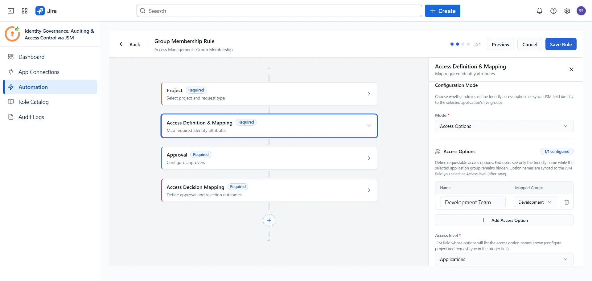 Access definition config mode access options