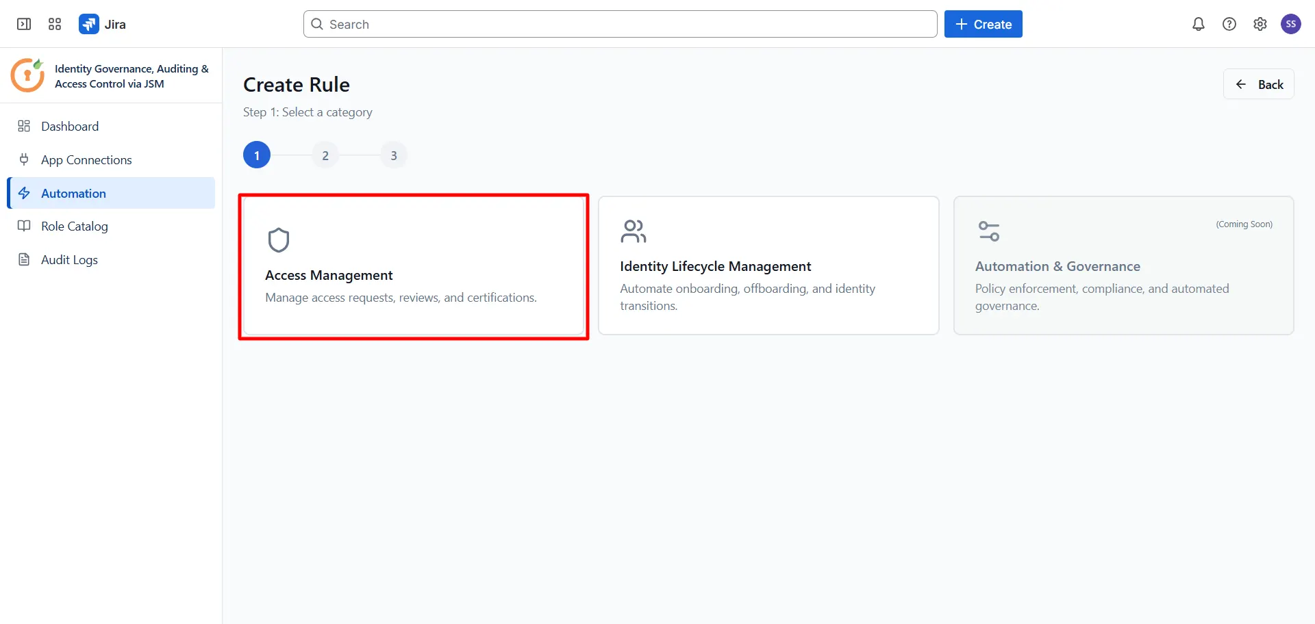 Access management rule in automation tab