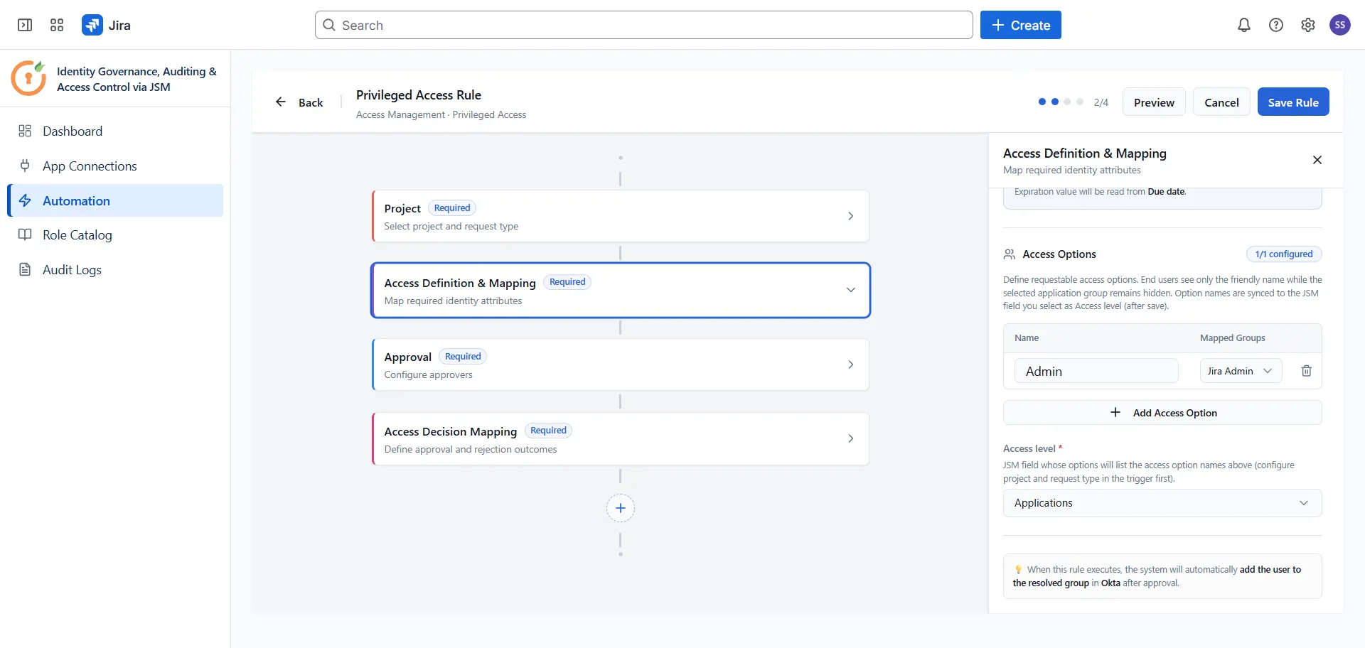 Access options in access definition