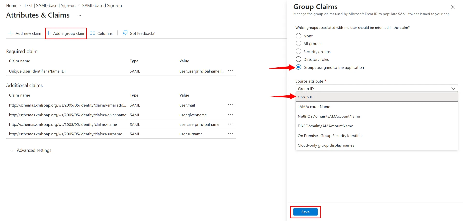 Single Sign On(SSO)using Microsoft Entra ID (Previously known as Azure AD), Entra ID SAML SSO new application add group claims