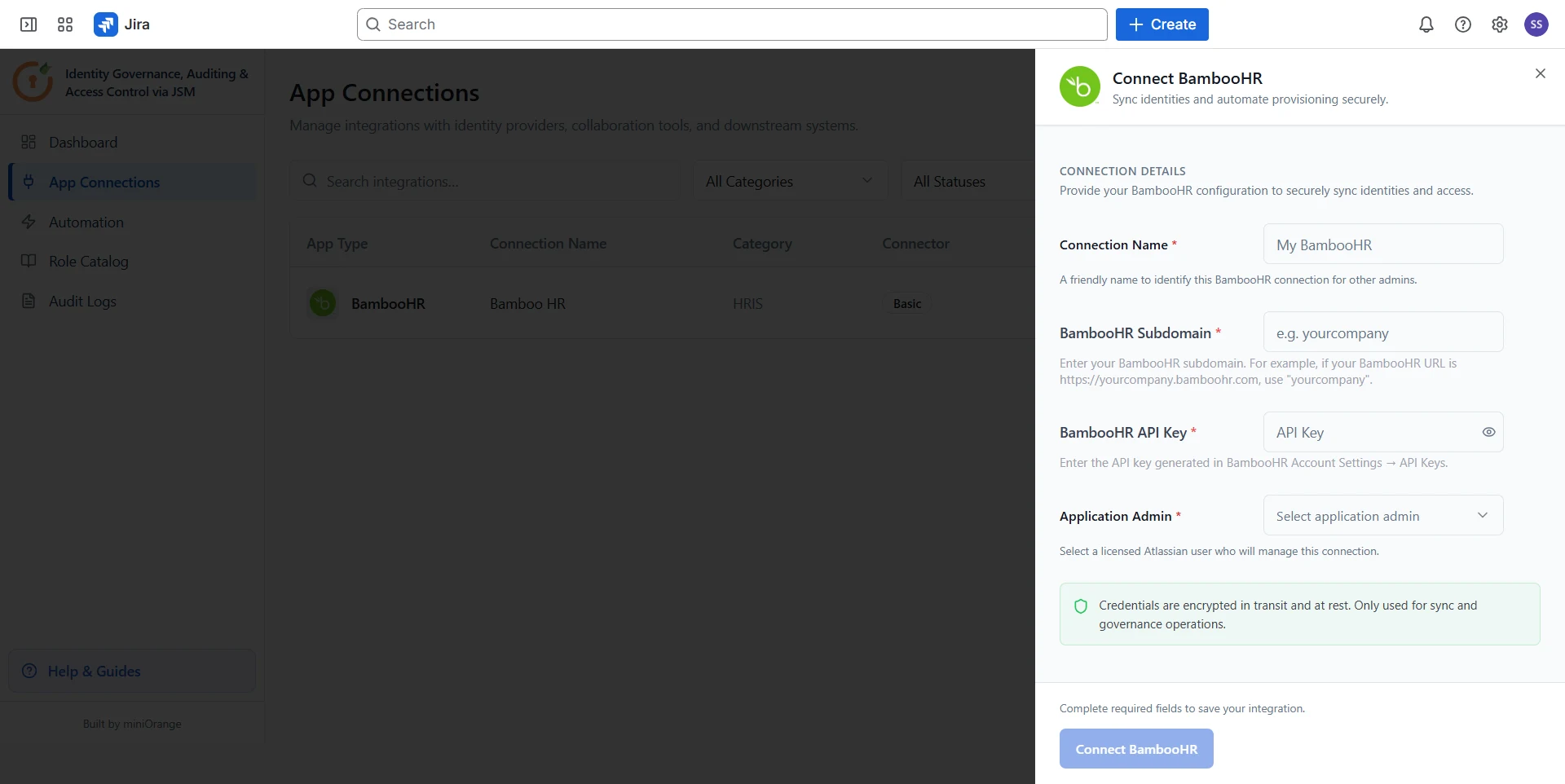 Enter the connection details for BambooHR