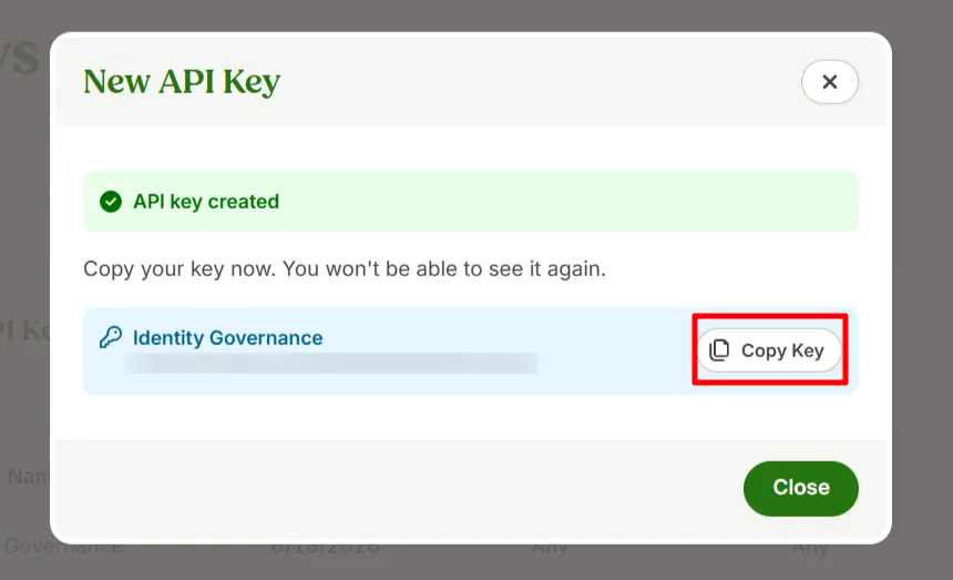 Copy the generated API key in BambooHR