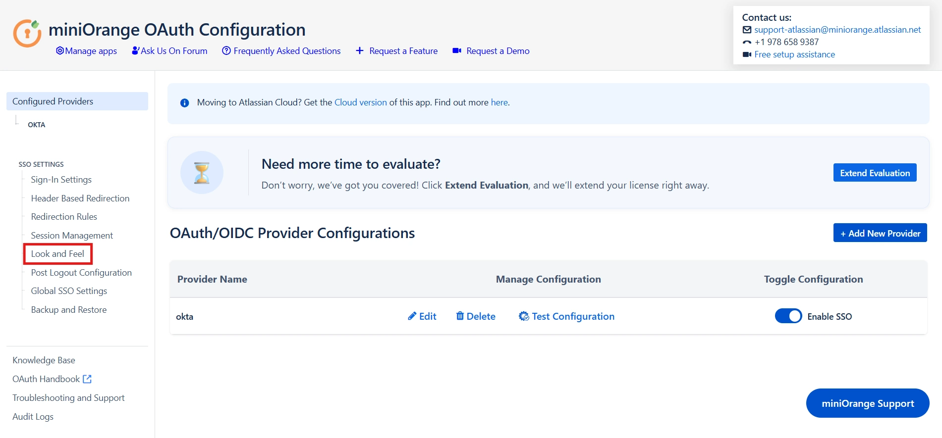 Look and Feel tab under SSO Settings in the miniOrange plugin configuration