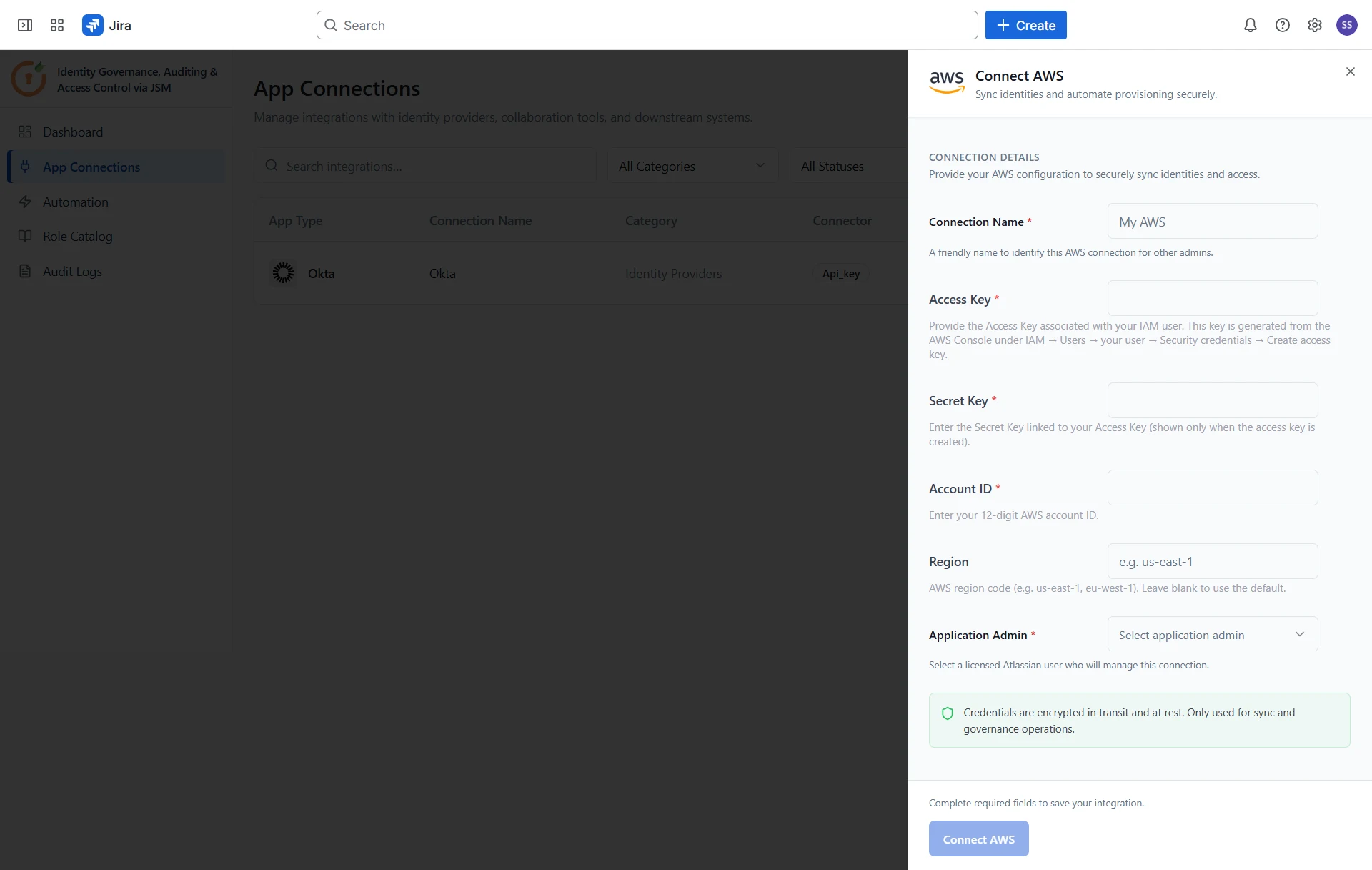 Fill AWS connection details