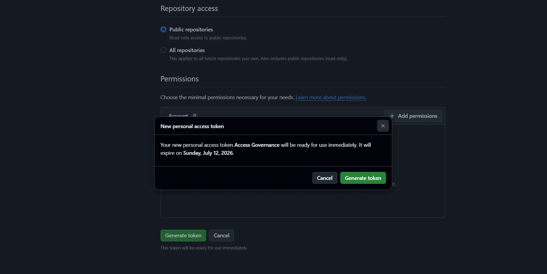 Navigate to Developer settings → Personal access tokens in GitHub
