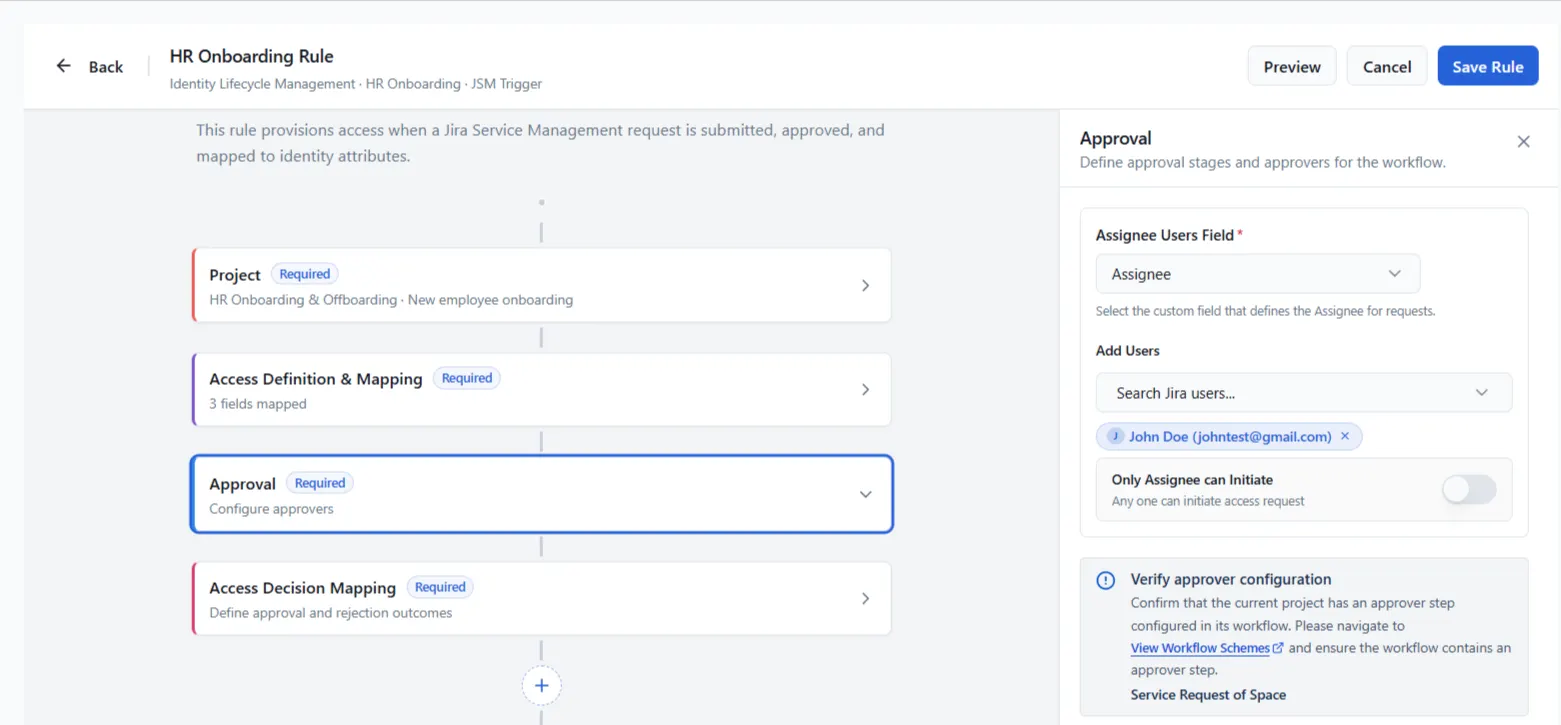 HR Onboarding approval assignee