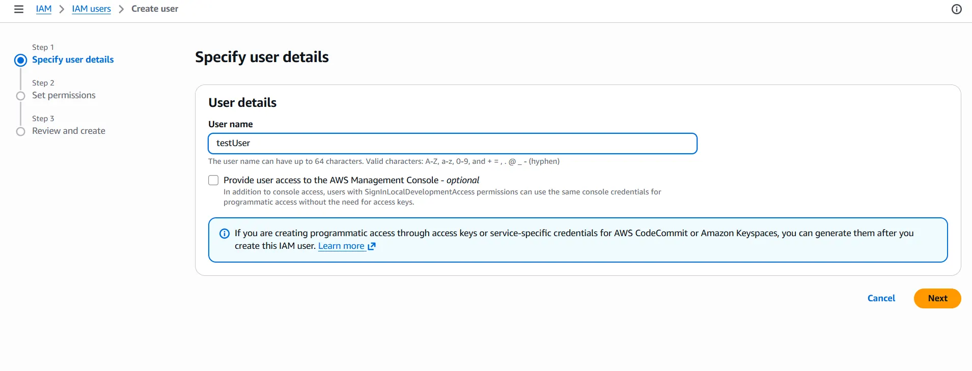 Specify user details