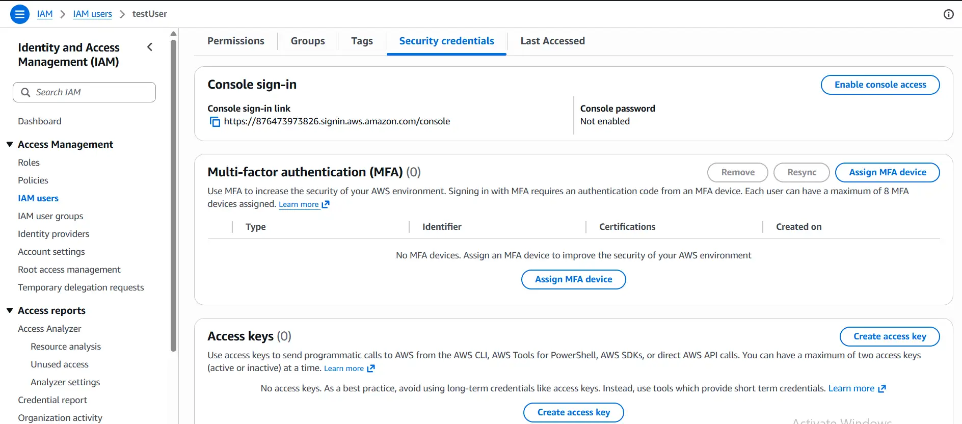 Users security credentials