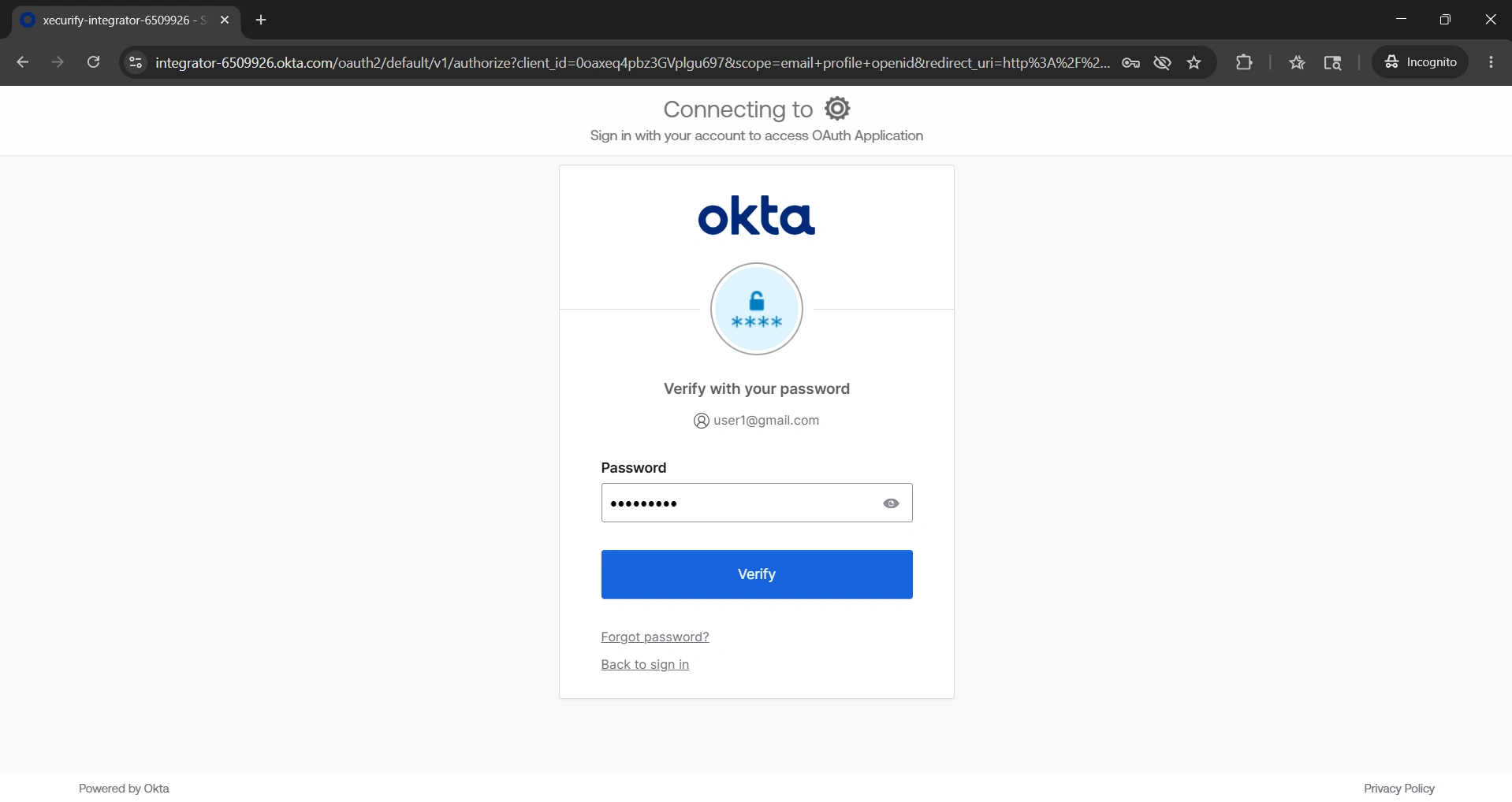 Okta sign-in page credentials entered