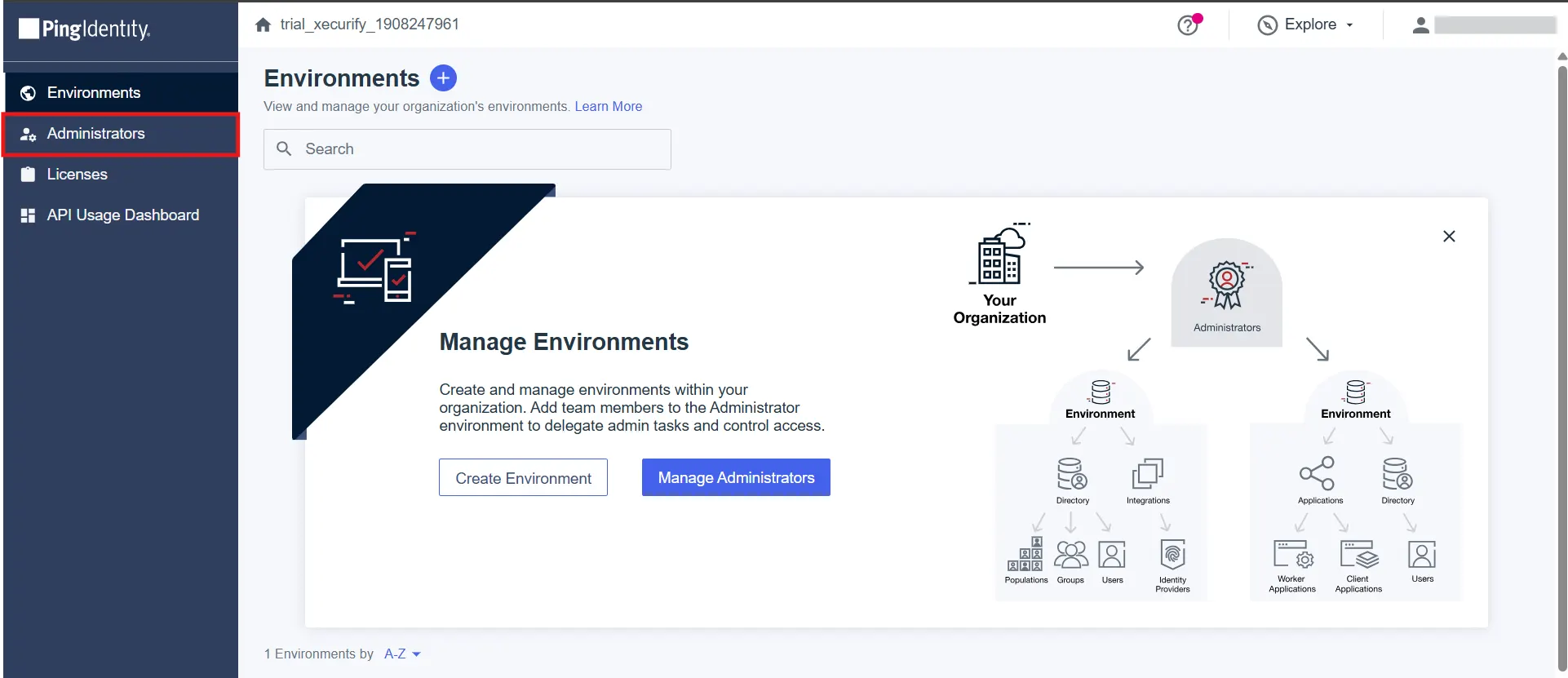 PingIdentity Administrators Section