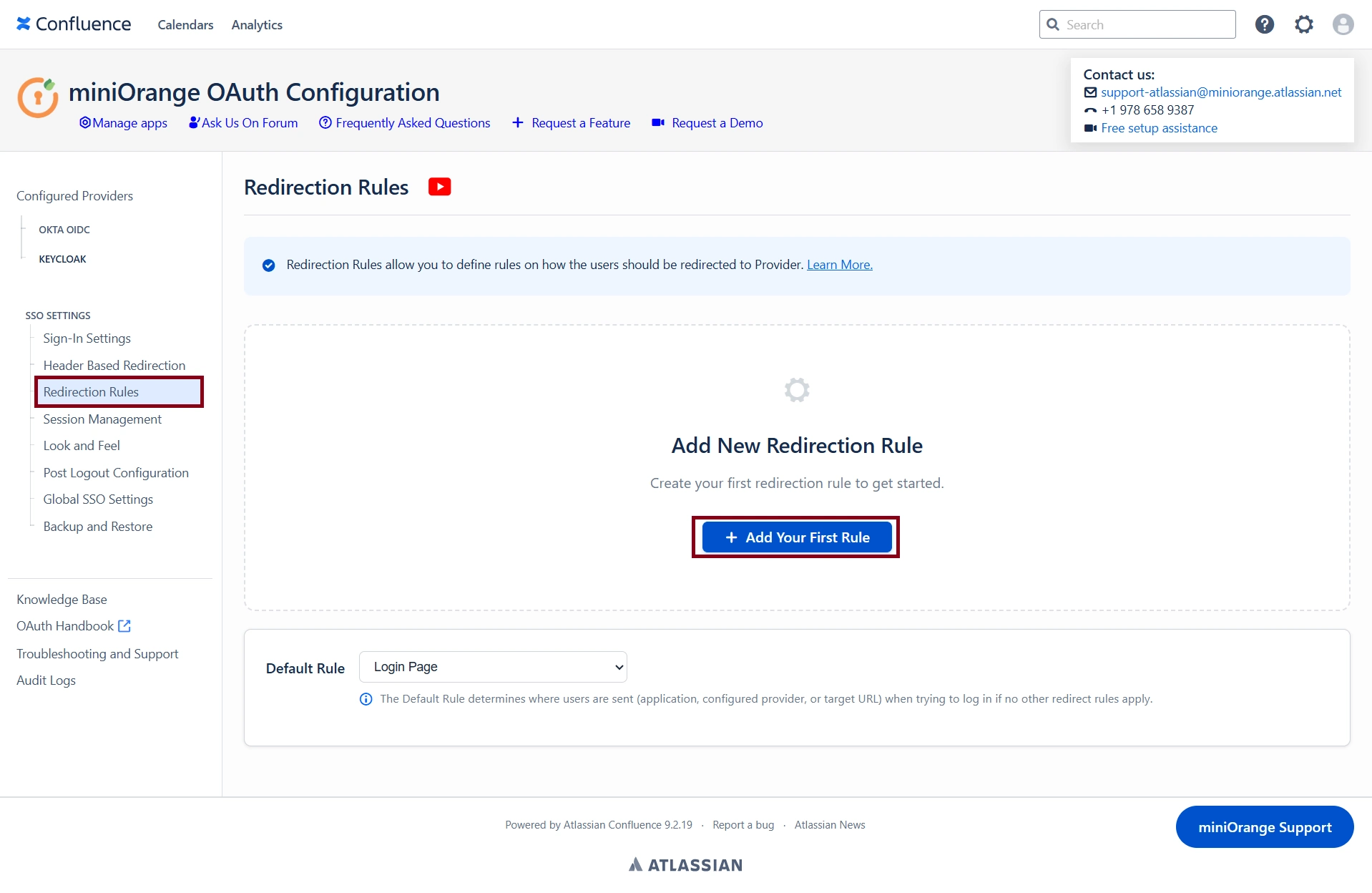 Redirection Rules tab with the Add Your First Rule button highlighted