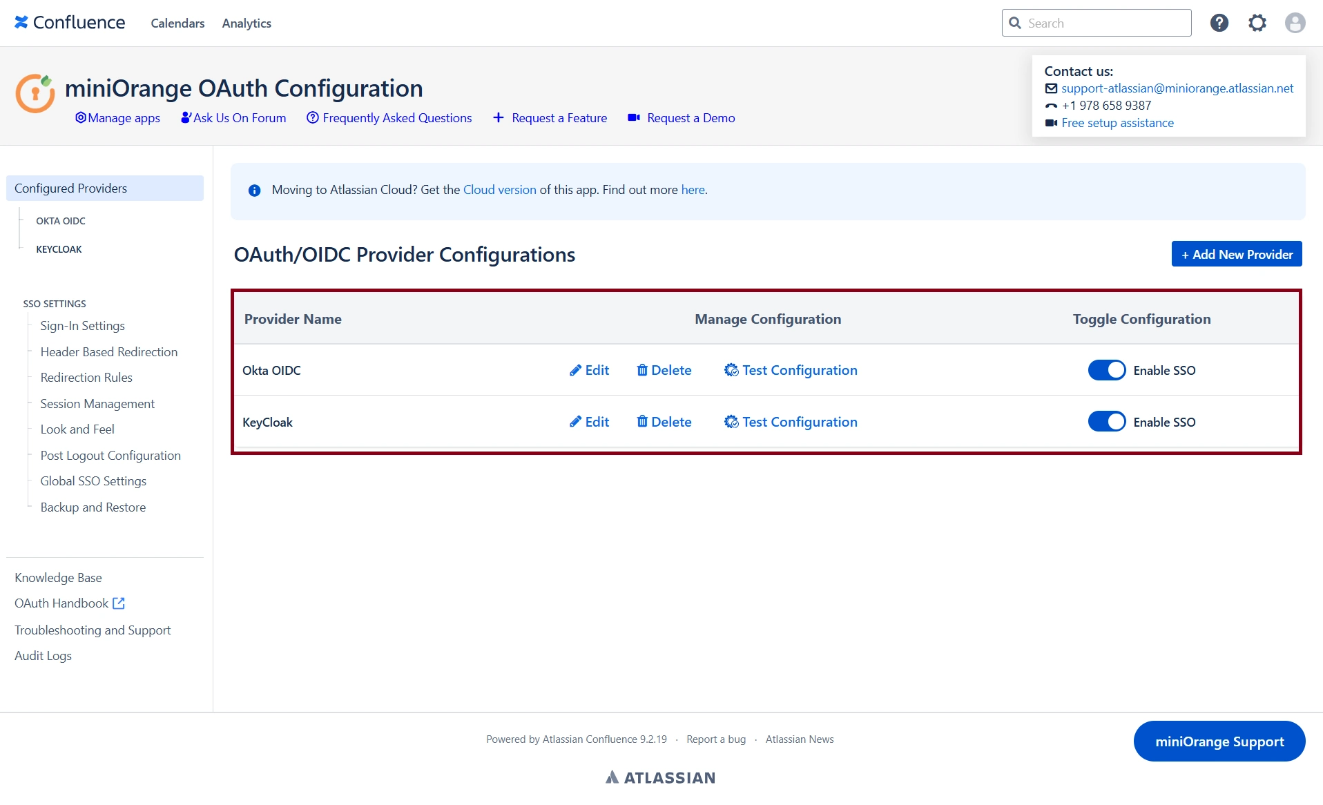 Configure OAuth tab showing Okta and Keycloak as configured providers