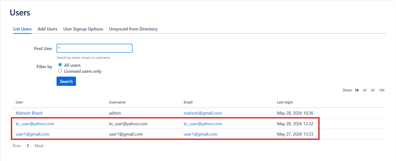 Redirection Rules list with domain and group rules plus Default Rule set to native login page