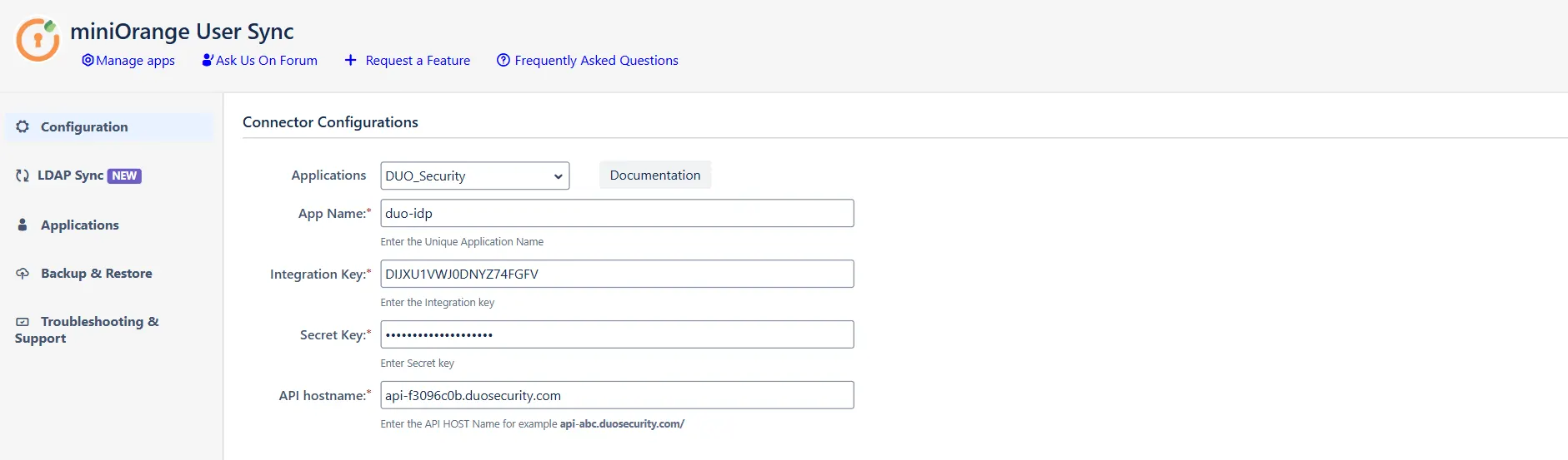 Enter Duo API details in plugin