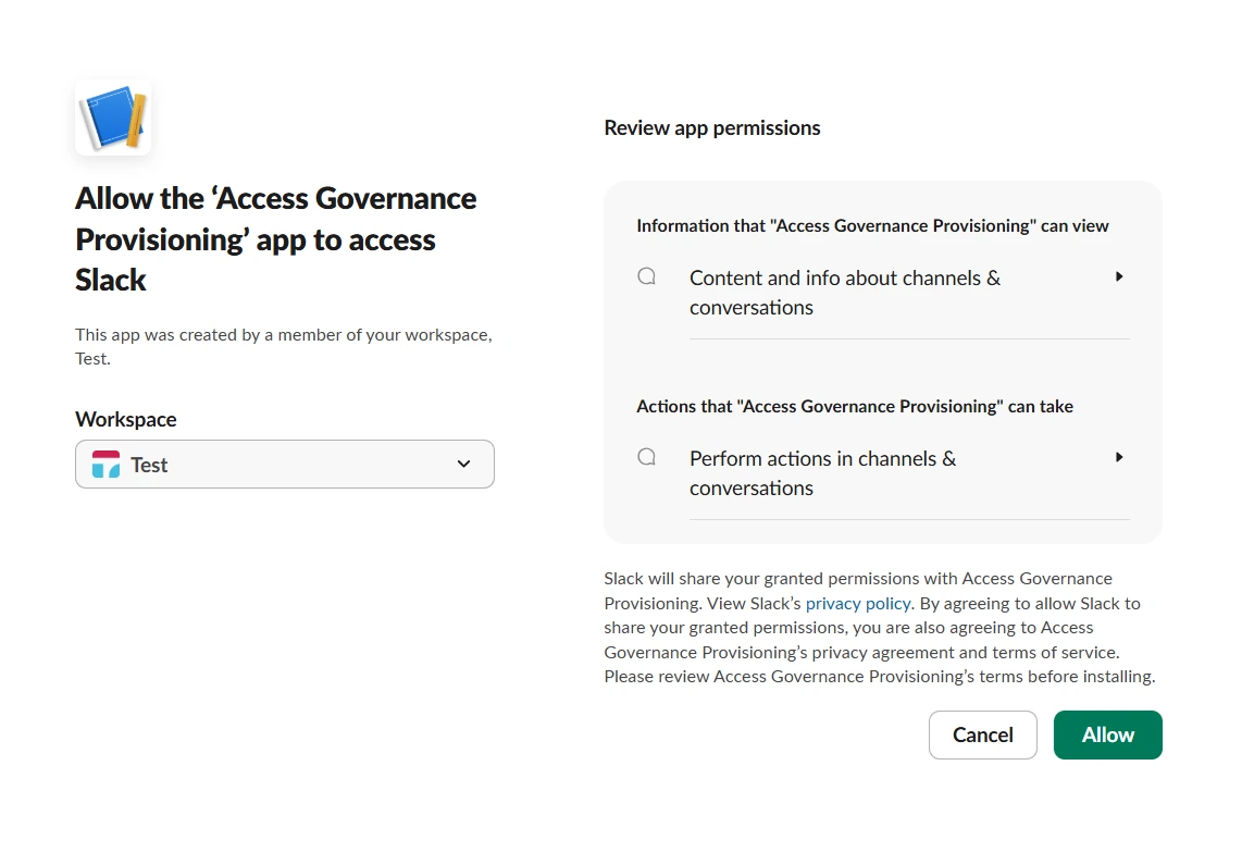 Slack Review the Requested Permissions