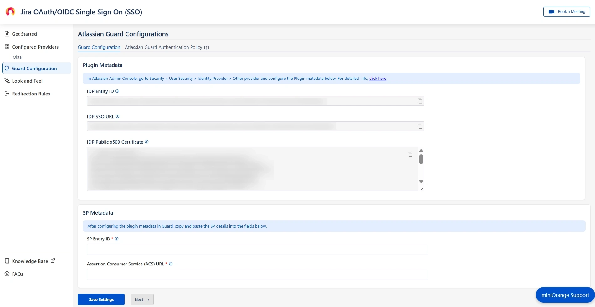 Atlassian Guard configurations page where Plugin Metadata details can be found