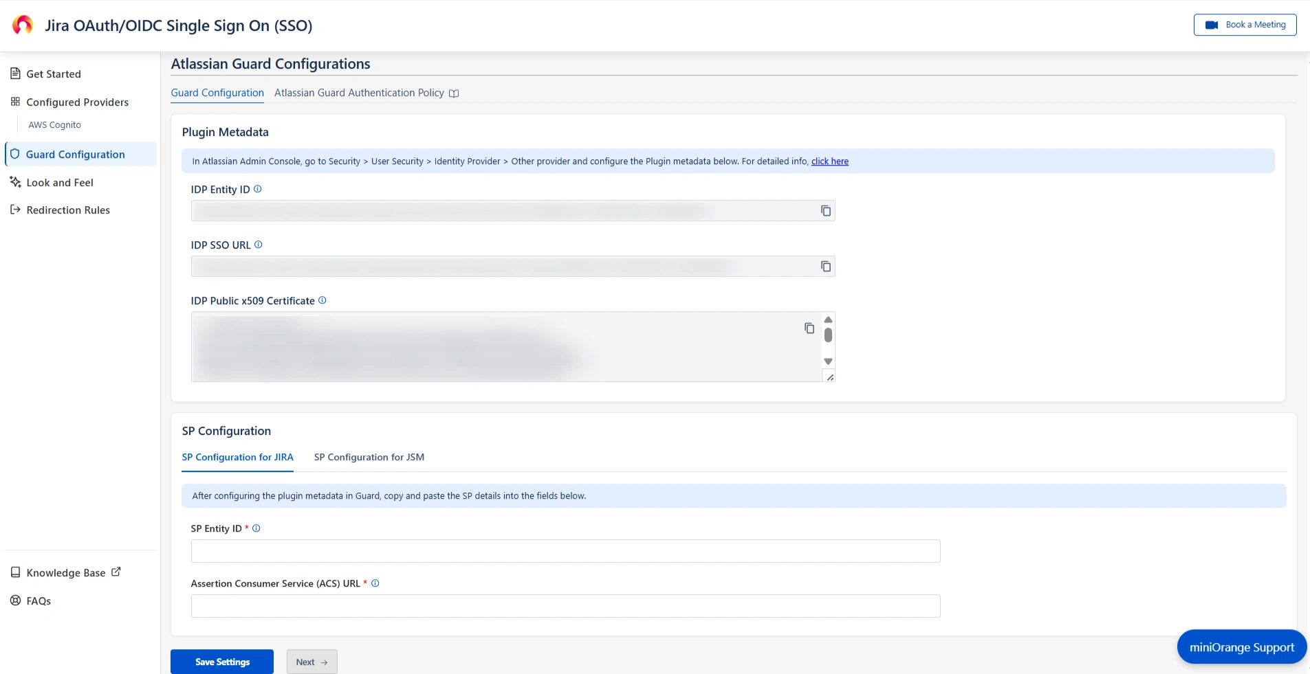 Atlassian Guard configurations page where Plugin Metadata details can be found