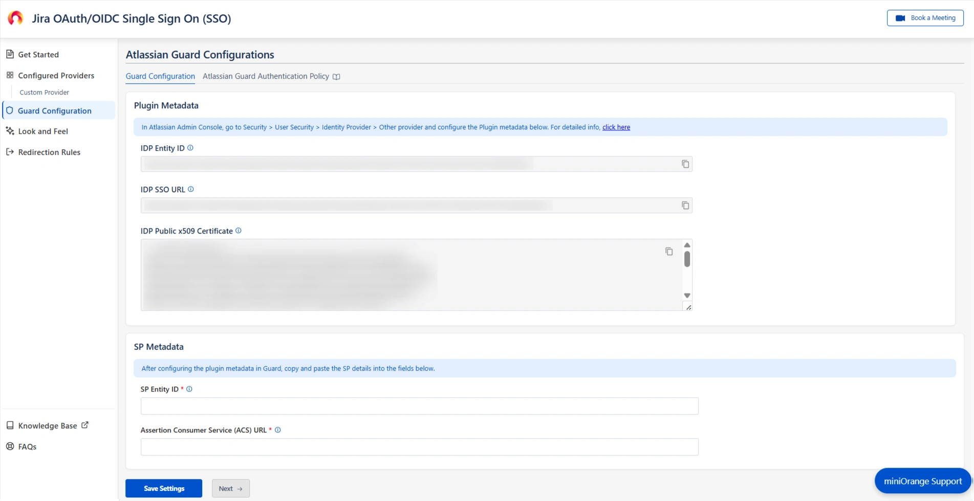 Atlassian Guard configurations page where Plugin Metadata details can be found
