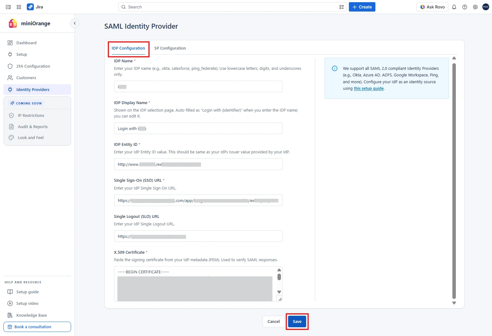 Configure SAML IdP Details in Plugin