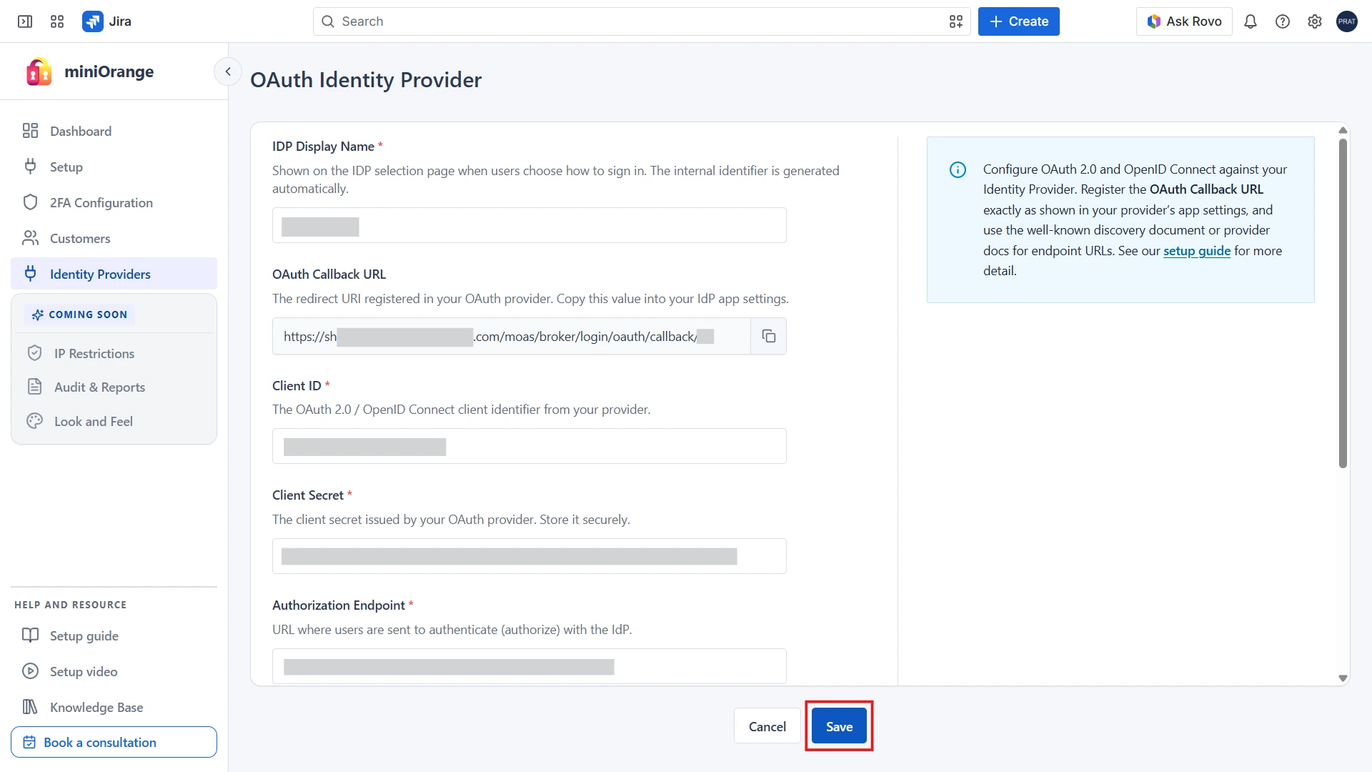 Configure OAuth IdP Details in Plugin