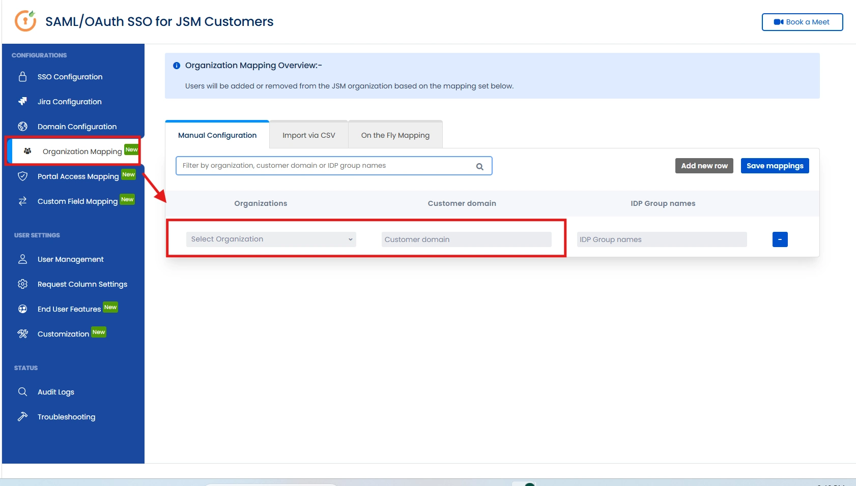 Domain-Based Organization Mapping under Manual Configuration