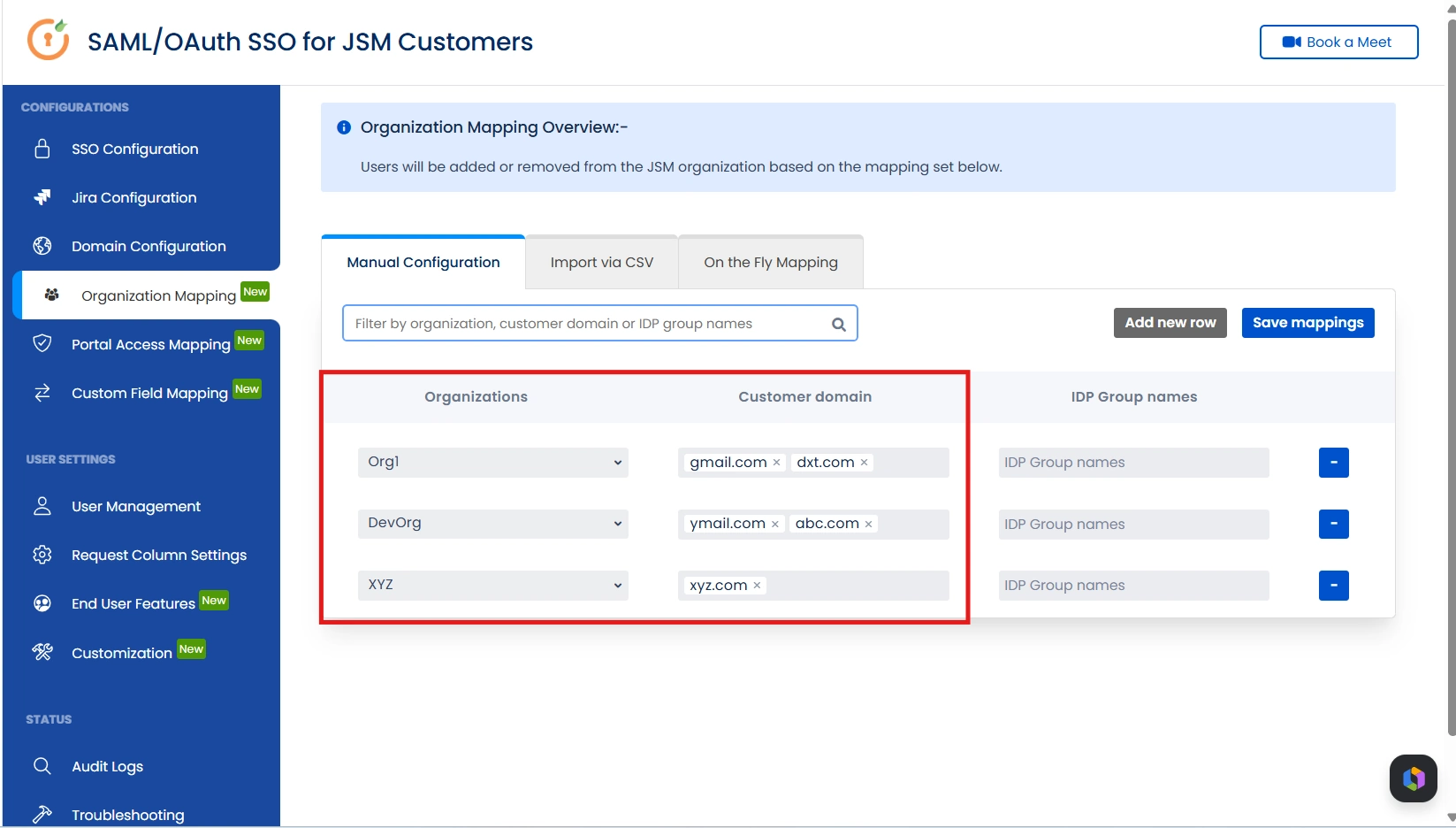 Domain-Based Organization Mapping under Manual Configuration